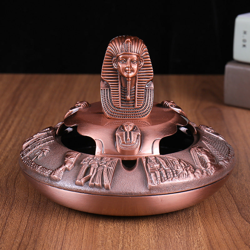 Egyptian Pharaoh Zinc Alloy Ashtray Crafts with Cover