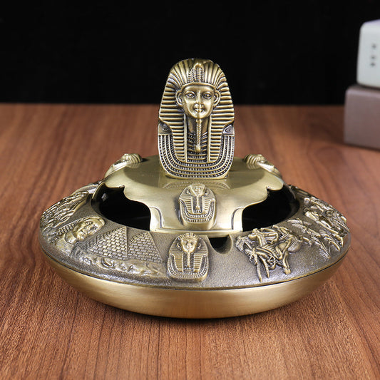 Egyptian Pharaoh Zinc Alloy Ashtray Crafts with Cover