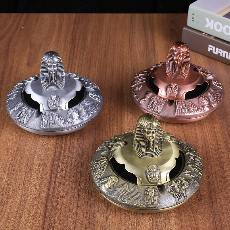 Egyptian Pharaoh Zinc Alloy Ashtray Crafts with Cover