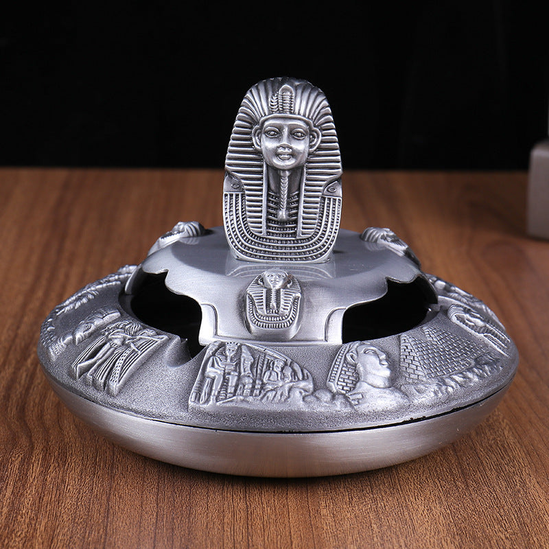 Egyptian Pharaoh Zinc Alloy Ashtray Crafts with Cover