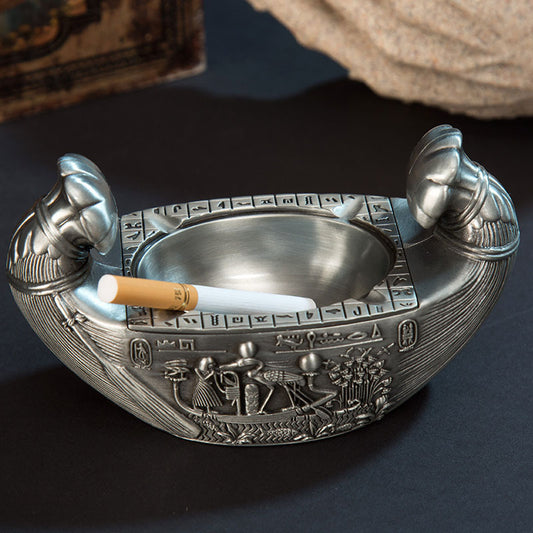 Vintage Ashtray, Creative Metal Carving Boat Shape Ancient Egyptian Home Craft Decoration