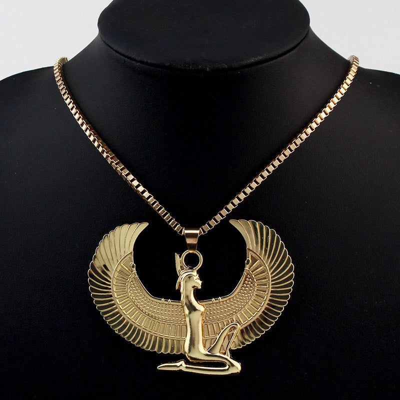 Ancient Egyptian Mythology Eagle God Horus Titanium Steel Gold-plated Baroque Necklace For Women