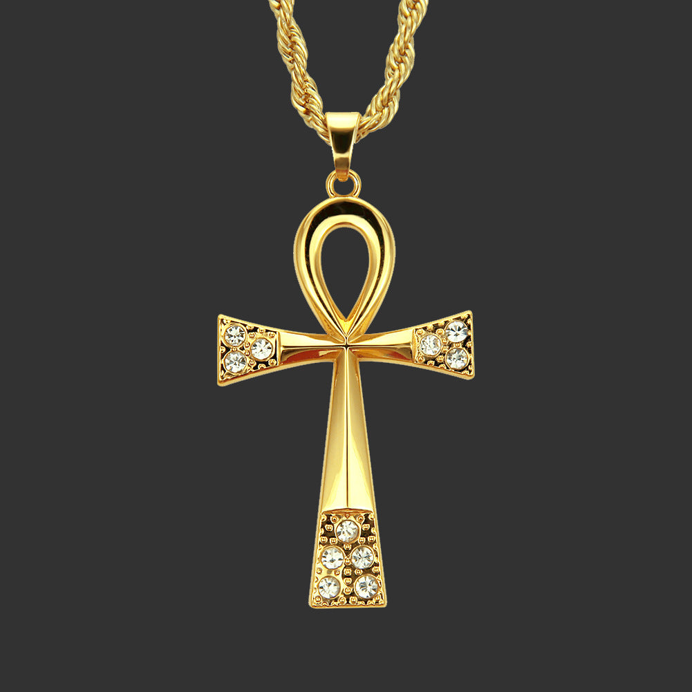 Egyptian Anhe Diamond Inlaid Key Pendant Necklace