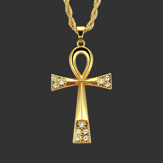 Egyptian Anhe Diamond Inlaid Key Pendant Necklace