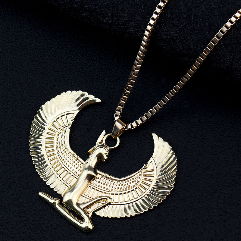 Ancient Egyptian Mythology Eagle God Horus Titanium Steel Gold-plated Baroque Necklace For Women