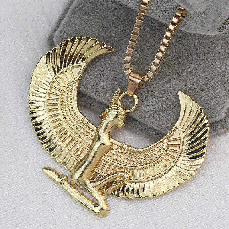 Ancient Egyptian Mythology Eagle God Horus Titanium Steel Gold-plated Baroque Necklace For Women