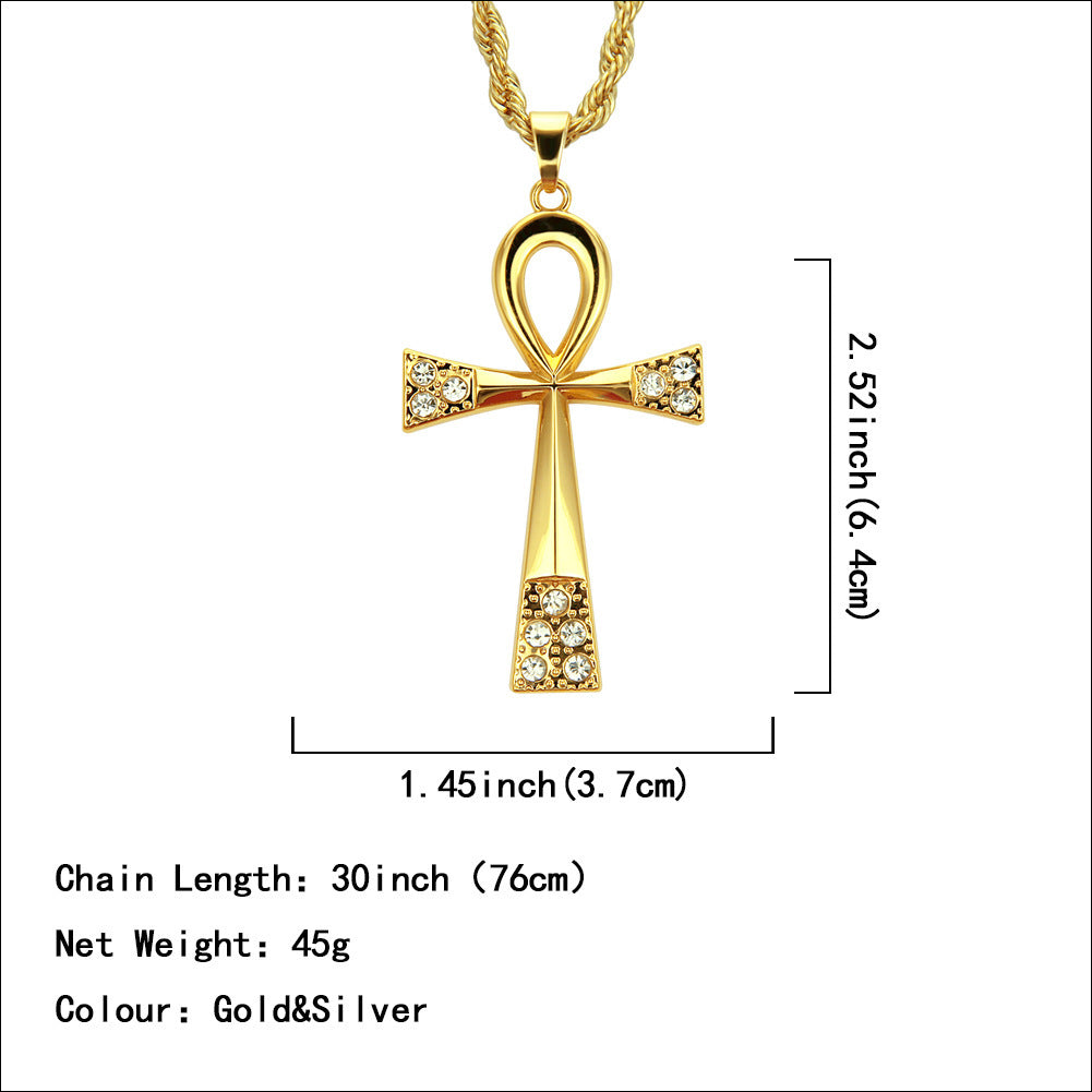 Egyptian Anhe Diamond Inlaid Key Pendant Necklace