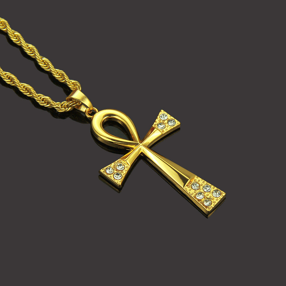 Egyptian Anhe Diamond Inlaid Key Pendant Necklace