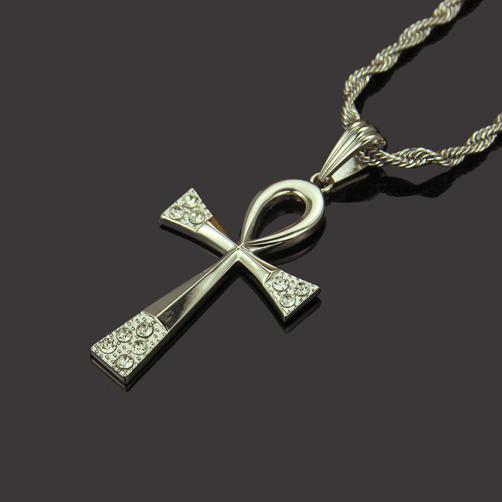 Egyptian Anhe Diamond Inlaid Key Pendant Necklace