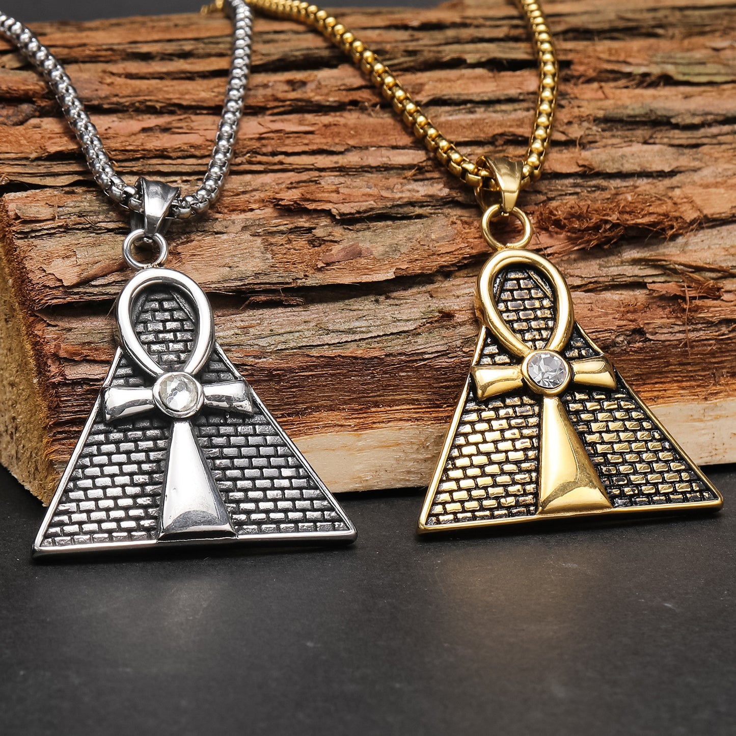 Hip Hop Ancient Egypt Horus Eye Pyramid Male / Female Pendant Personality Cross Titanium Steel Necklace