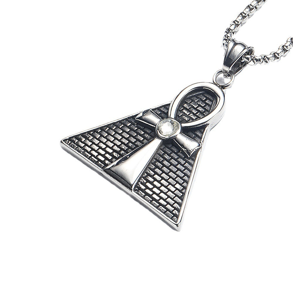 Hip Hop Ancient Egypt Horus Eye Pyramid Male / Female Pendant Personality Cross Titanium Steel Necklace