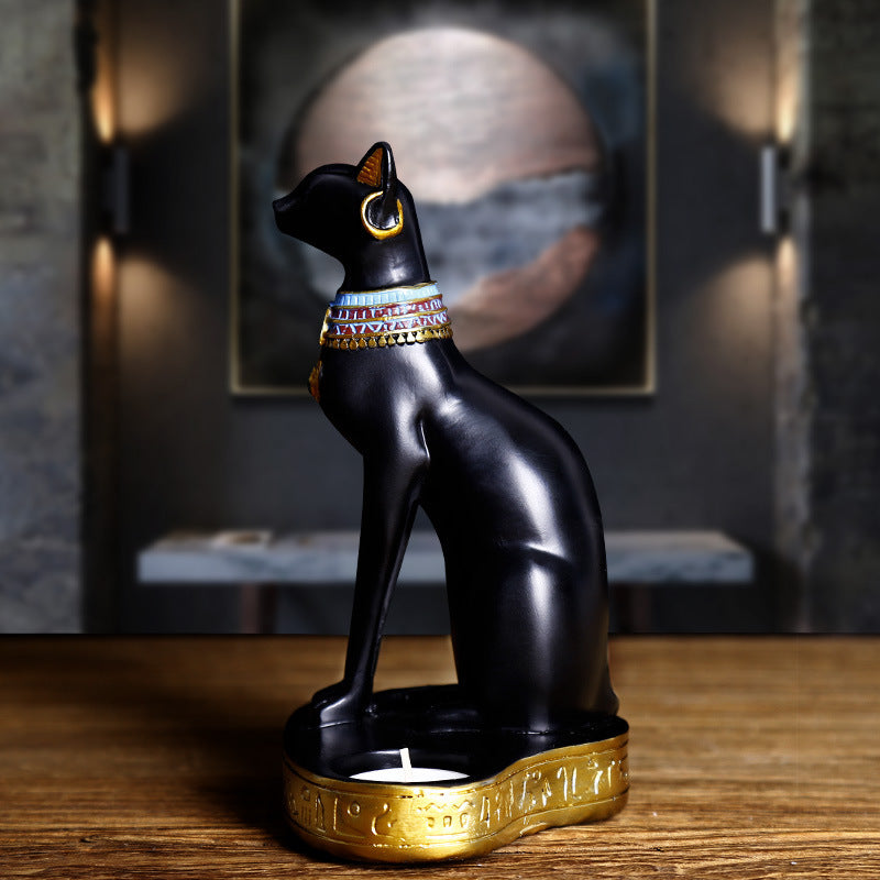 Creative Resin Egyptian Cat Ornaments Candle Holder