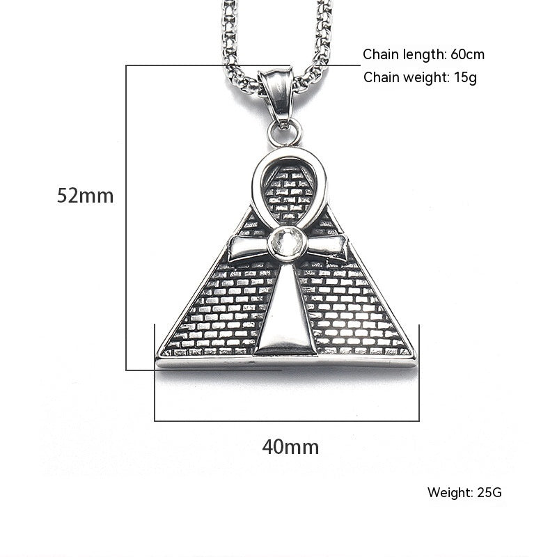 Hip Hop Ancient Egypt Horus Eye Pyramid Male / Female Pendant Personality Cross Titanium Steel Necklace