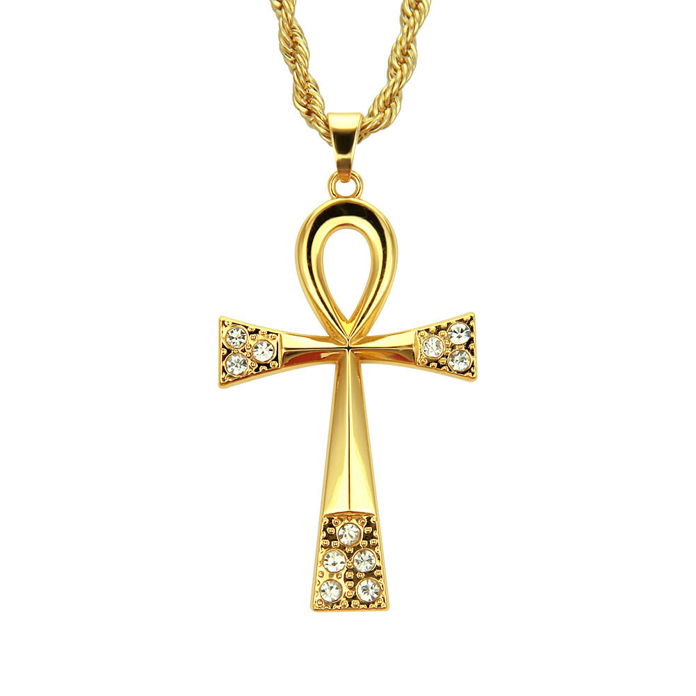 Egyptian Anhe Diamond Inlaid Key Pendant Necklace